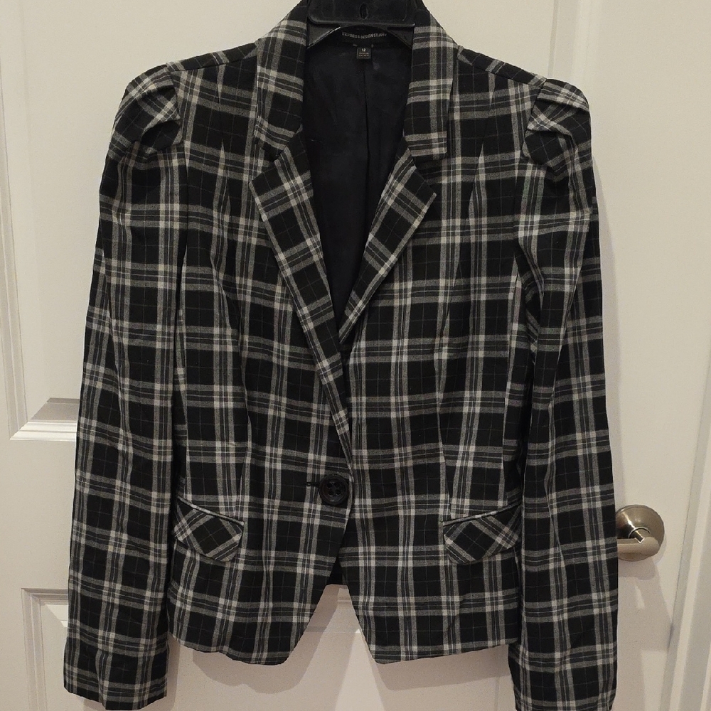 Express Black and White Plaid Blazer